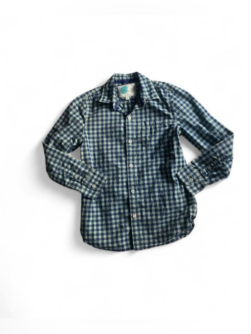 💕 Boden Blue and Mint Gingham Button down  Shirt size 9-10 yrs tween boy